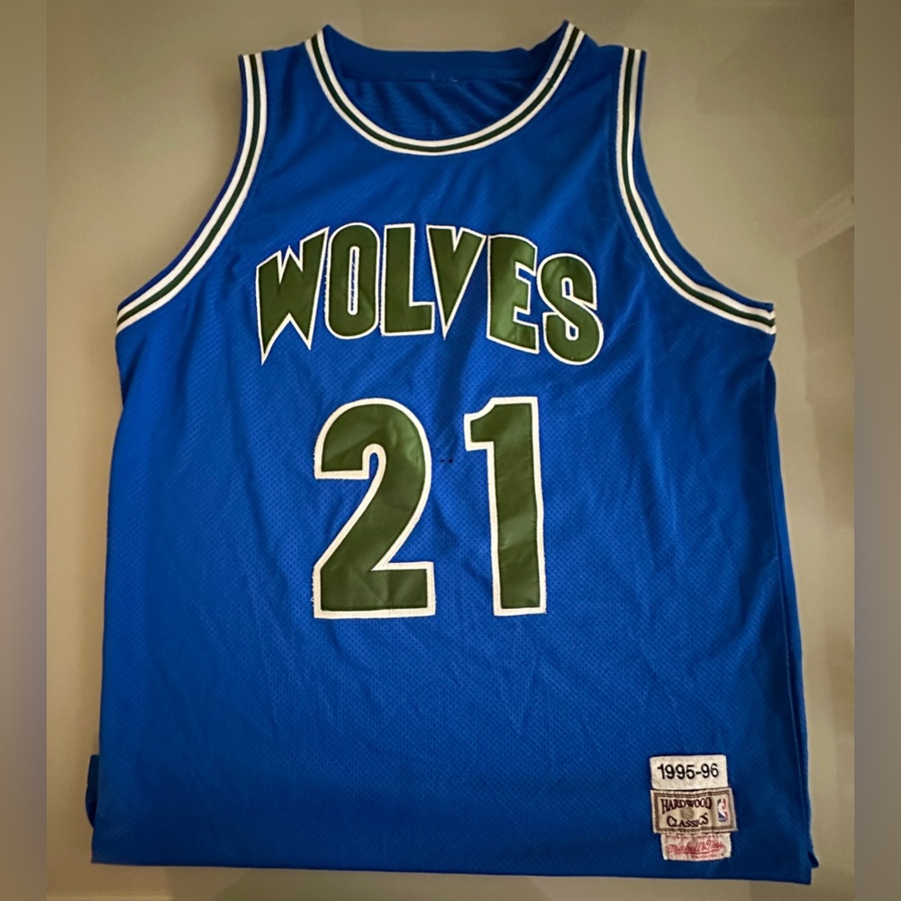 Minnesota Timberwolves KEVIN GARNETT Mitchell Ness Blue Hardwood Men 34’’ Jersey
